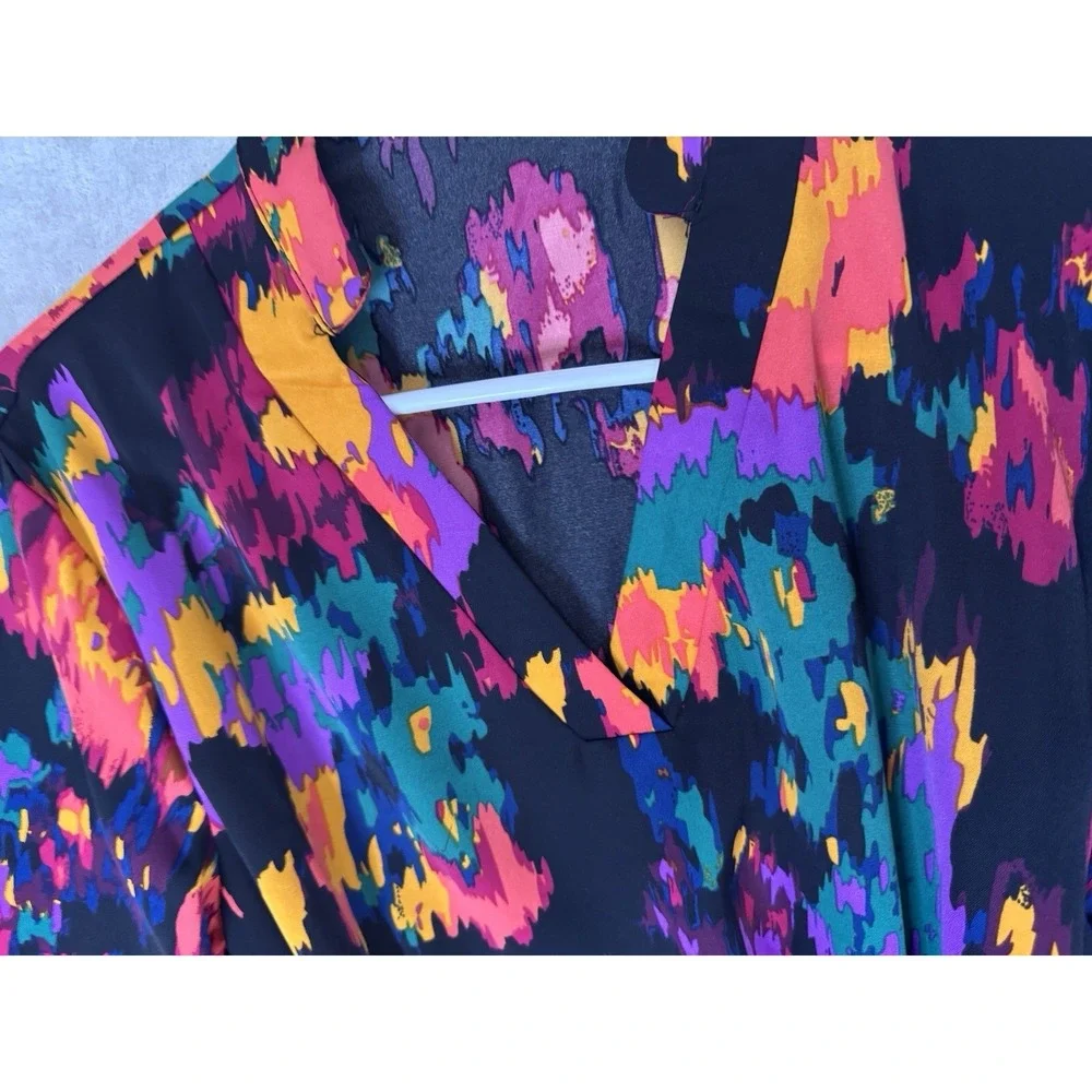 CUPSHE‎ NWT Size Small Colorful Abstract Floral Long Sleeve Tie Waist Dress
